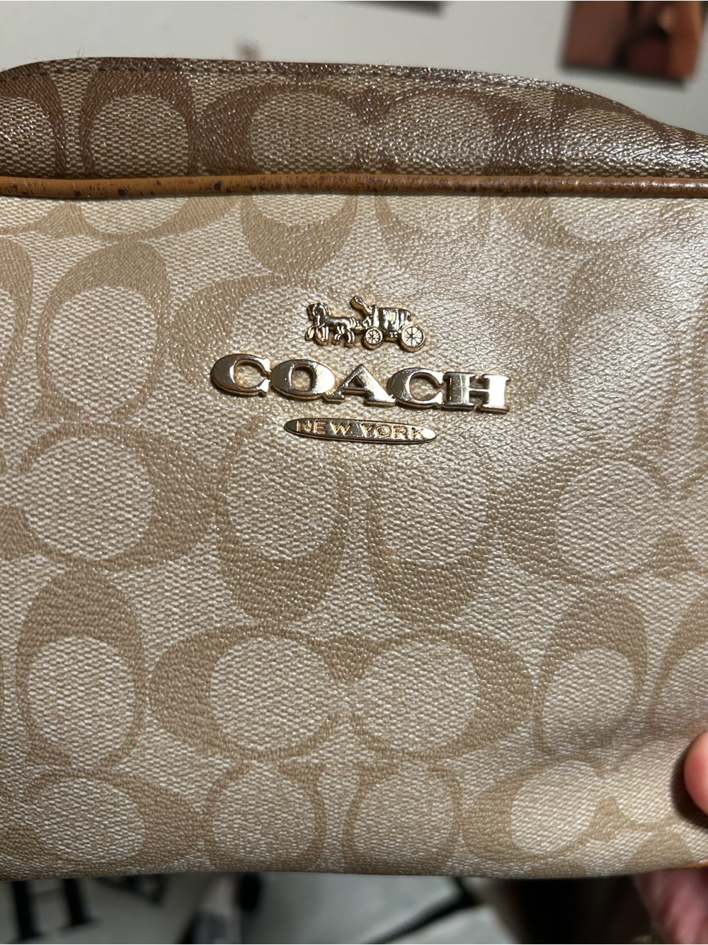 Coach Jamie Multi Signature Camera Crossbody with Tan Leather Trim CA172 - Picture 6 of 16